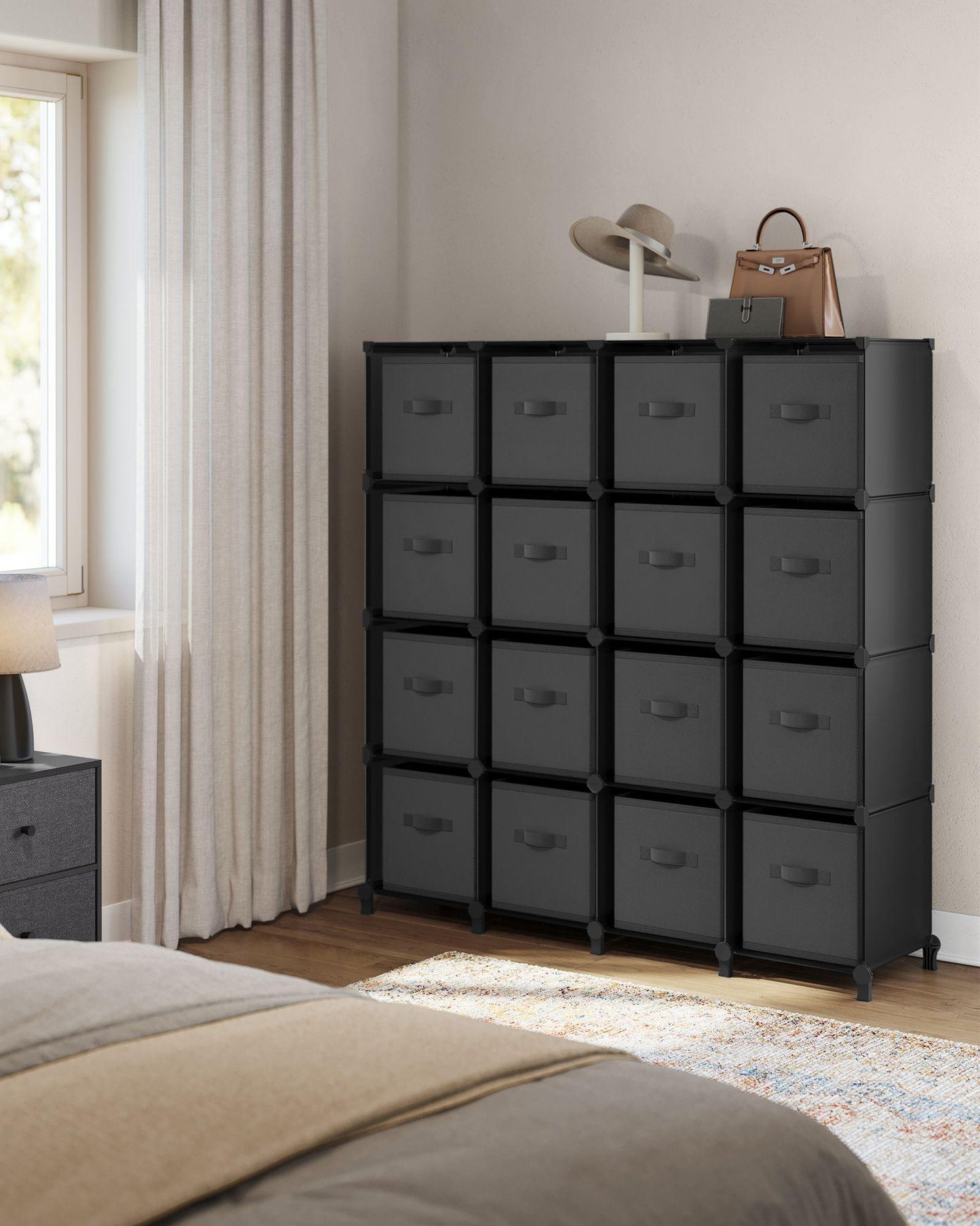 Cube Storage Organizer with 16 Boxes Ink Black and Dove Gray FredCo