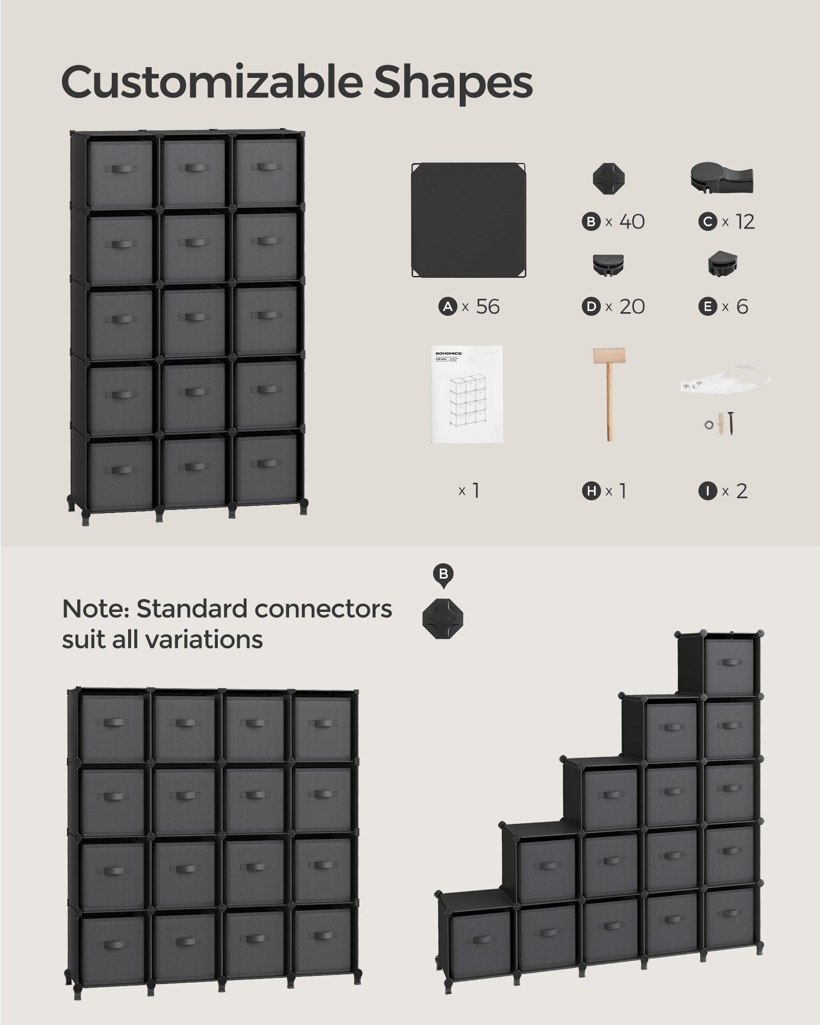 Cube Storage Organizer with 16 Boxes Ink Black and Dove Gray FredCo