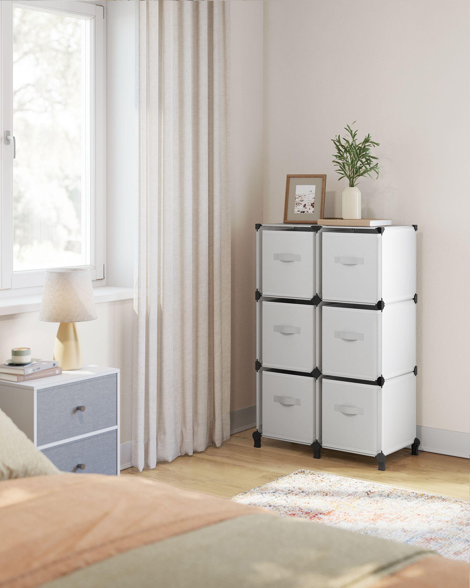 Cube Storage Organizer with 6 Storage Boxes Cloud White FredCo