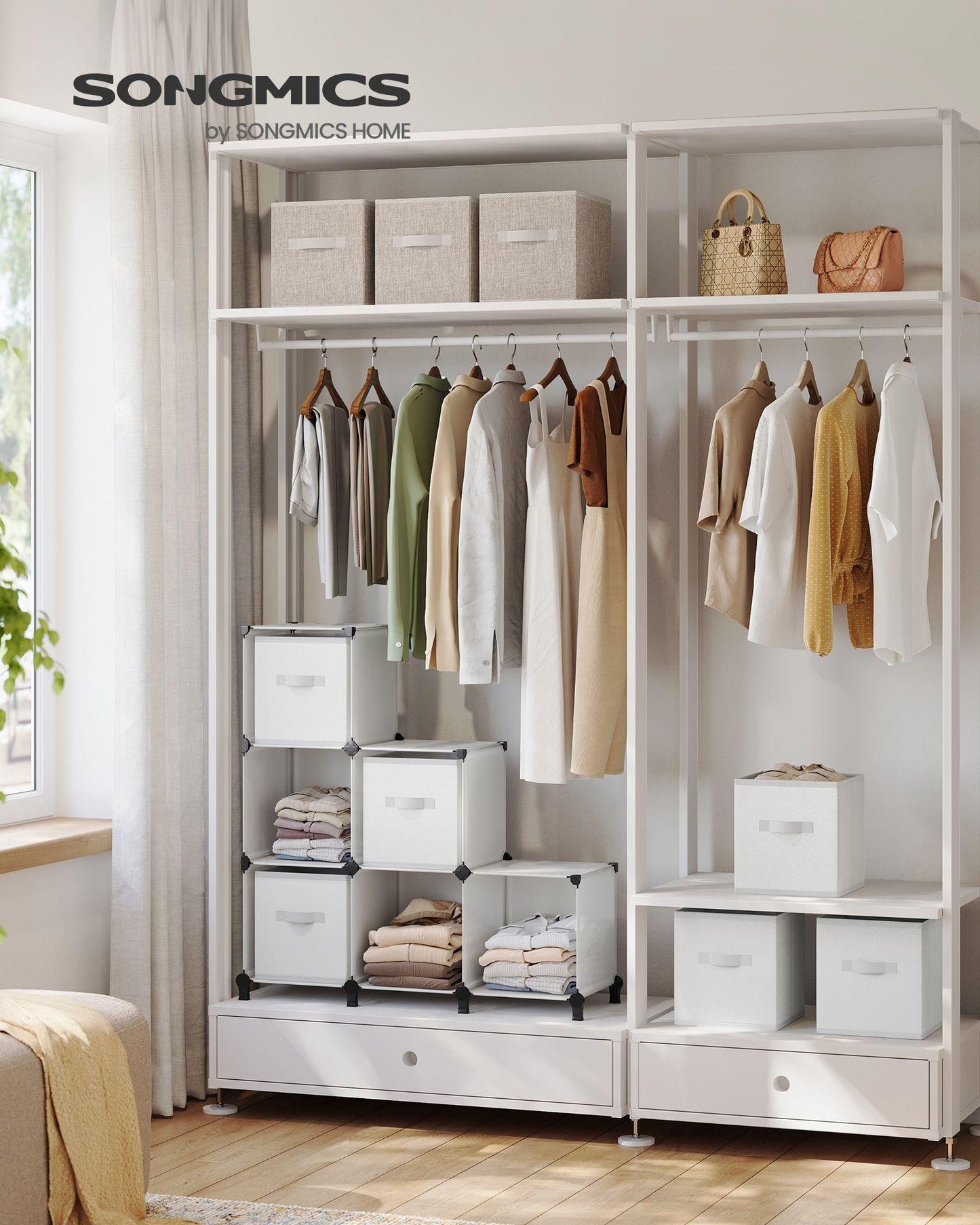 Cube Storage Organizer with 6 Storage Boxes Cloud White FredCo
