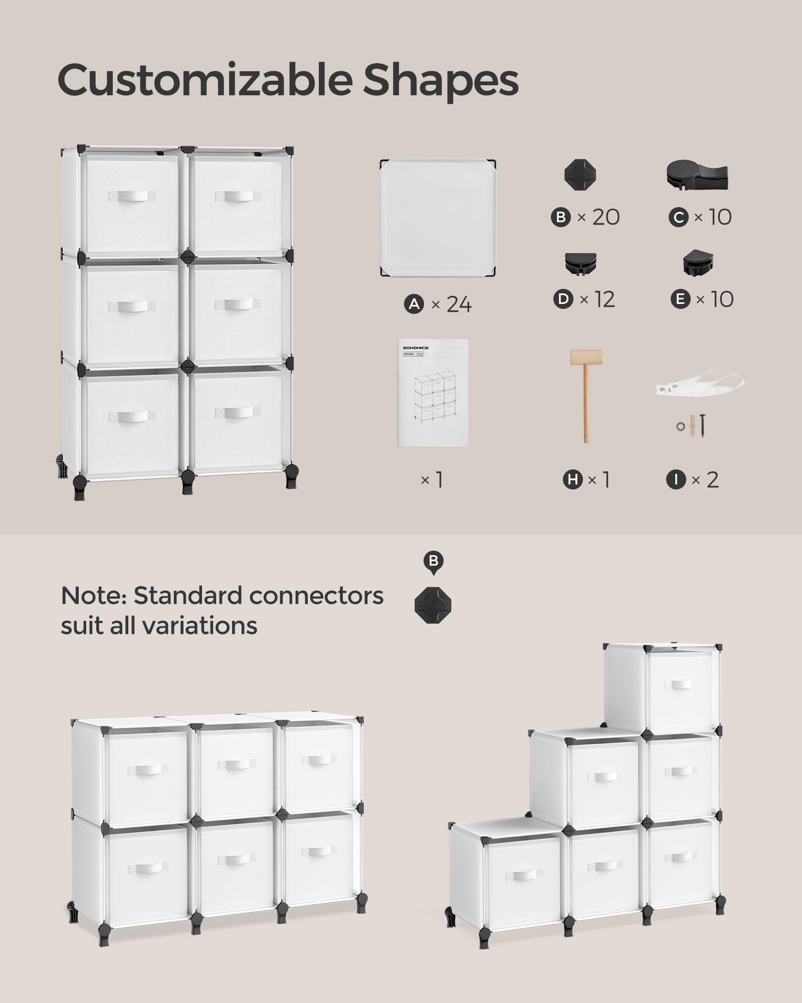 Cube Storage Organizer with 6 Storage Boxes Cloud White FredCo