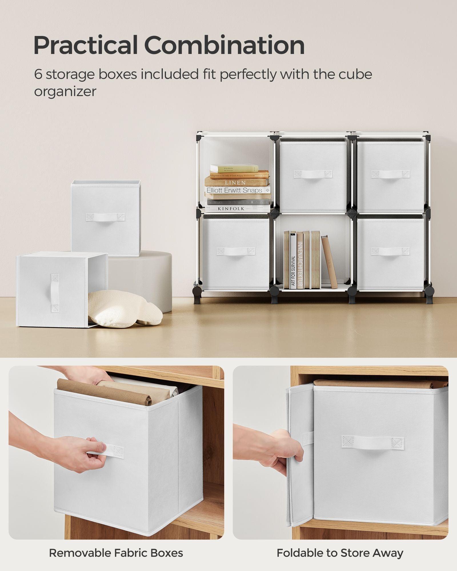 Cube Storage Organizer with 6 Storage Boxes Cloud White FredCo