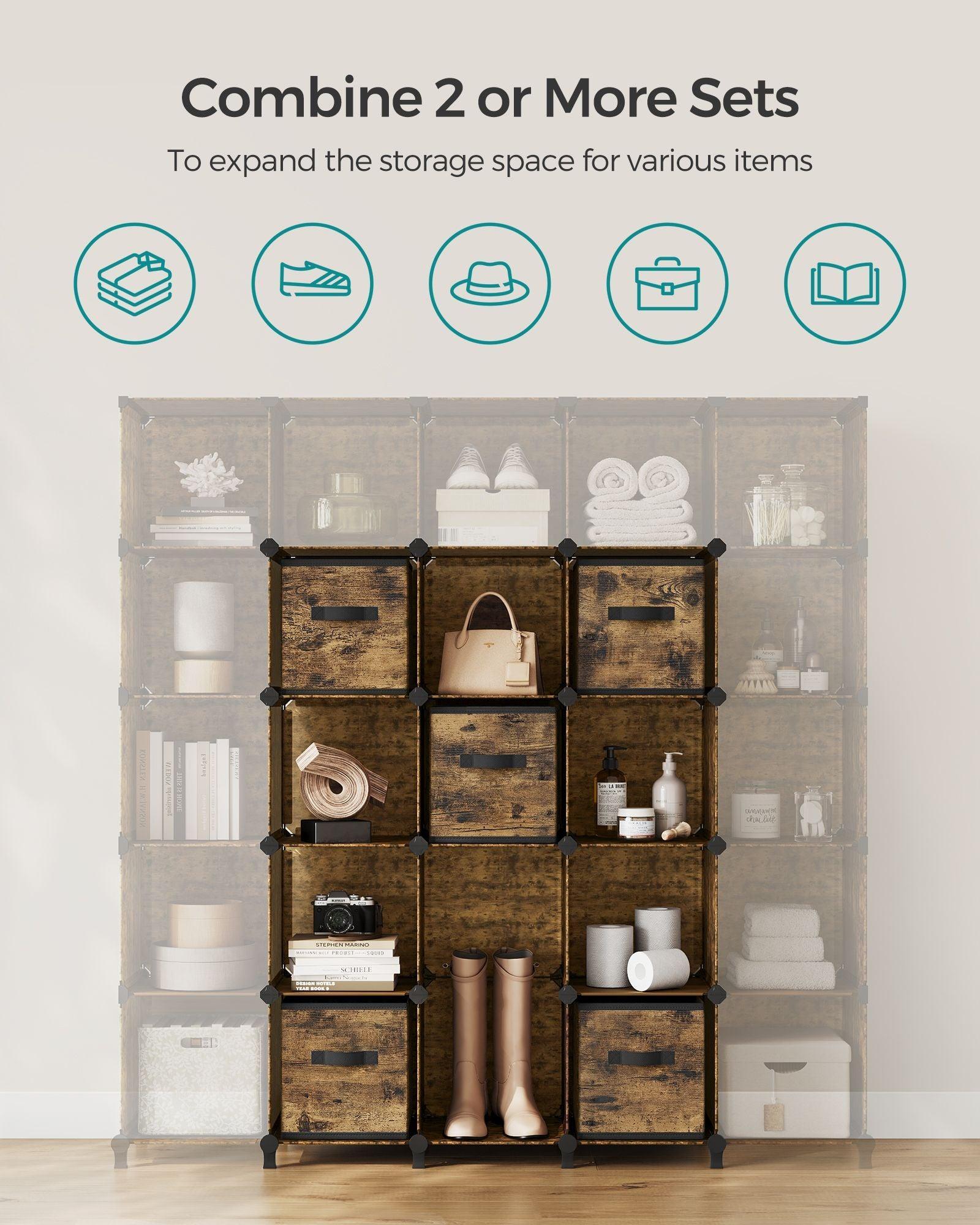 Cube Storage Organizer with 6 Storage Boxes Rustic Brown FredCo