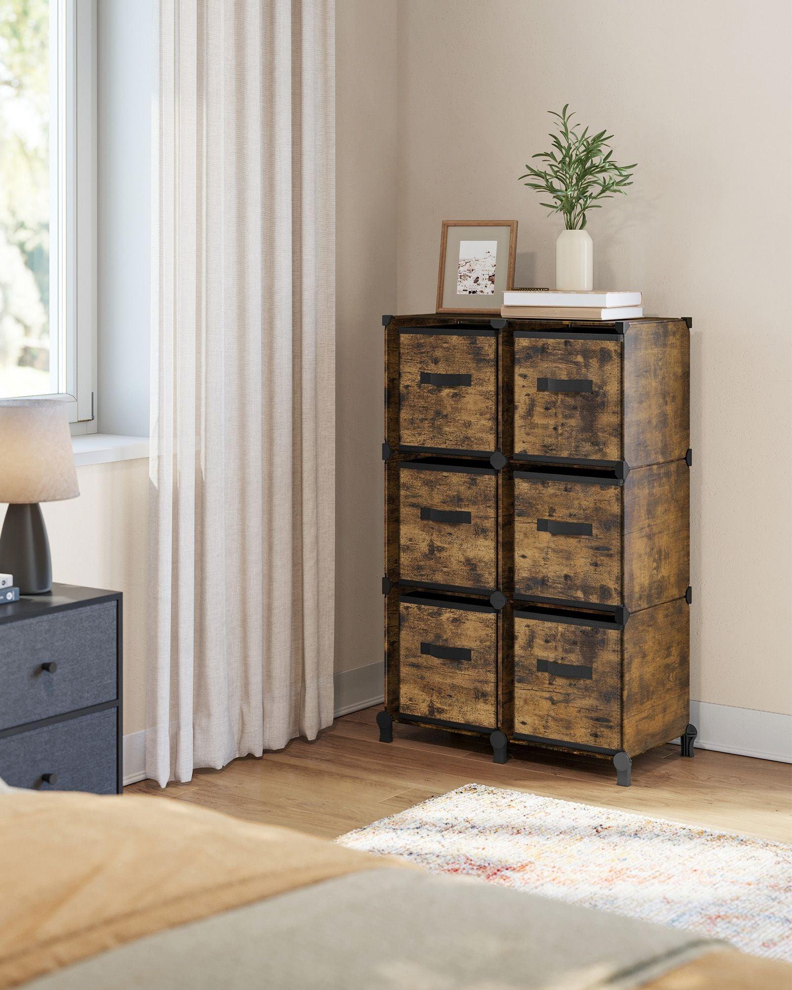 Cube Storage Organizer with 6 Storage Boxes Rustic Brown FredCo