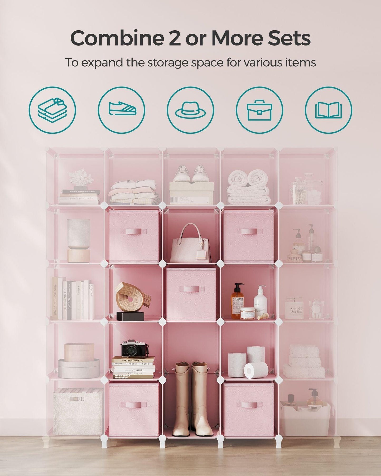 Cube Storage Organizer with 9 Storage Boxes Jelly Pink FredCo