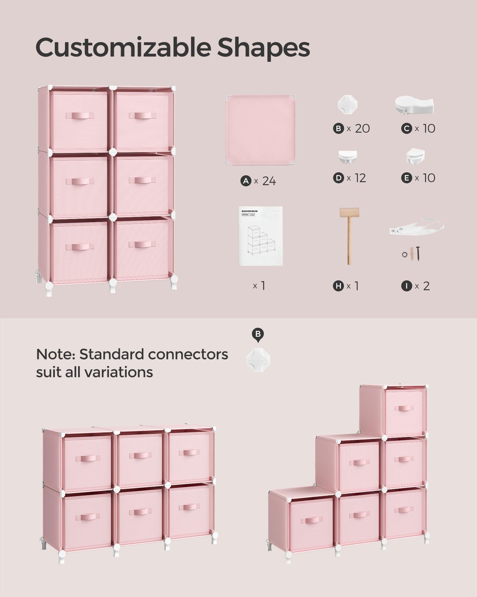 Cube Storage Organizer with 9 Storage Boxes Jelly Pink FredCo