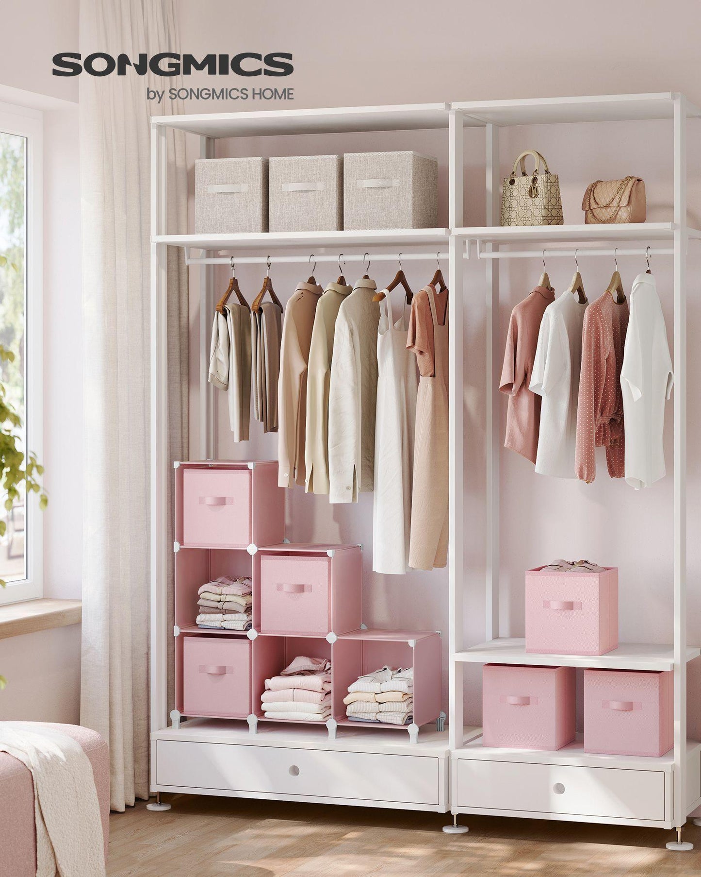 Cube Storage Organizer with 9 Storage Boxes Jelly Pink FredCo