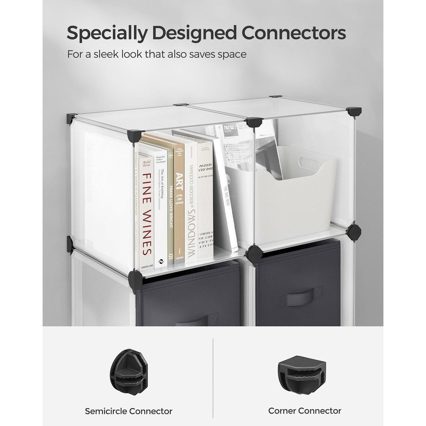 Cube Storage Organizer with Storage Boxes White and Gray FredCo