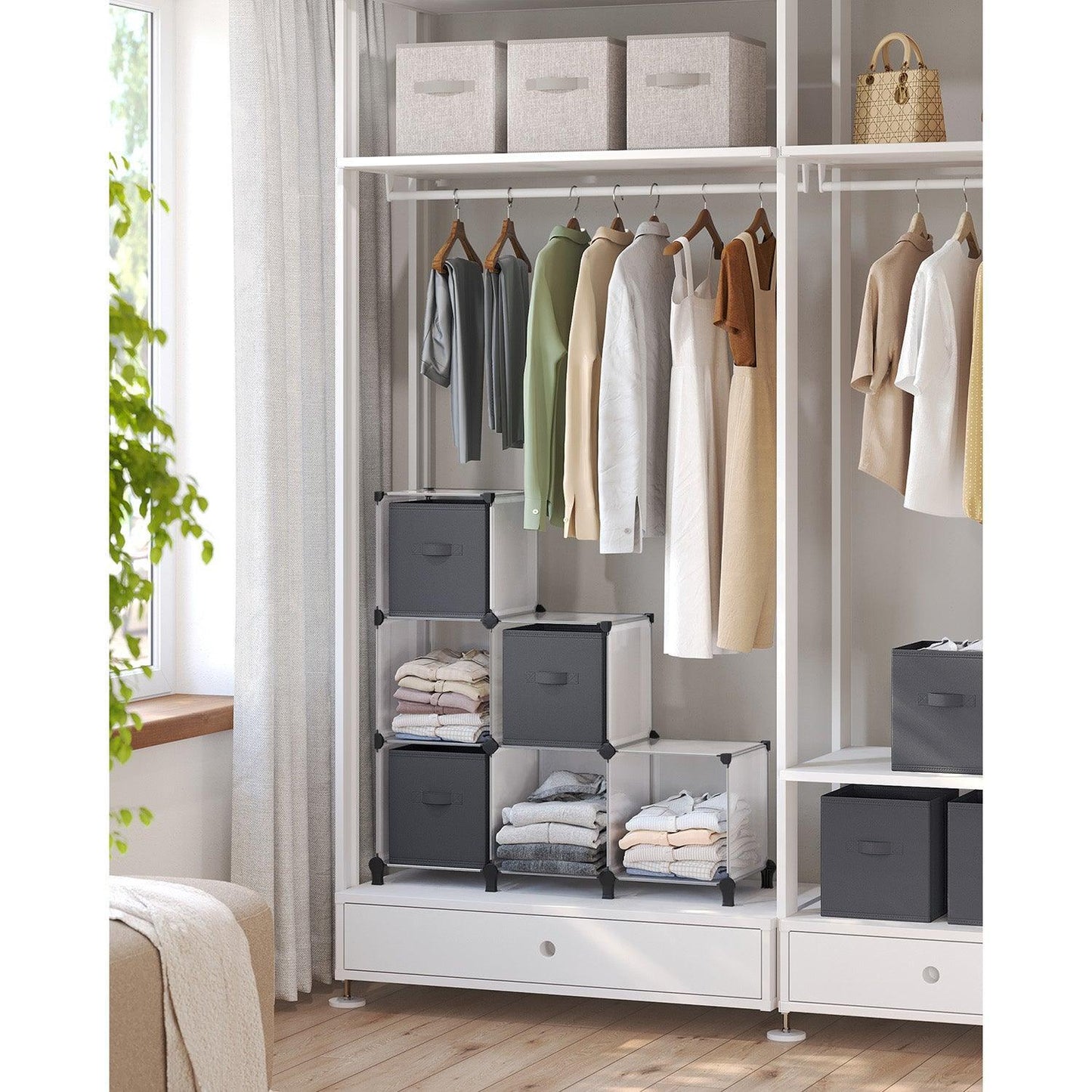 Cube Storage Organizer with Storage Boxes White and Gray FredCo