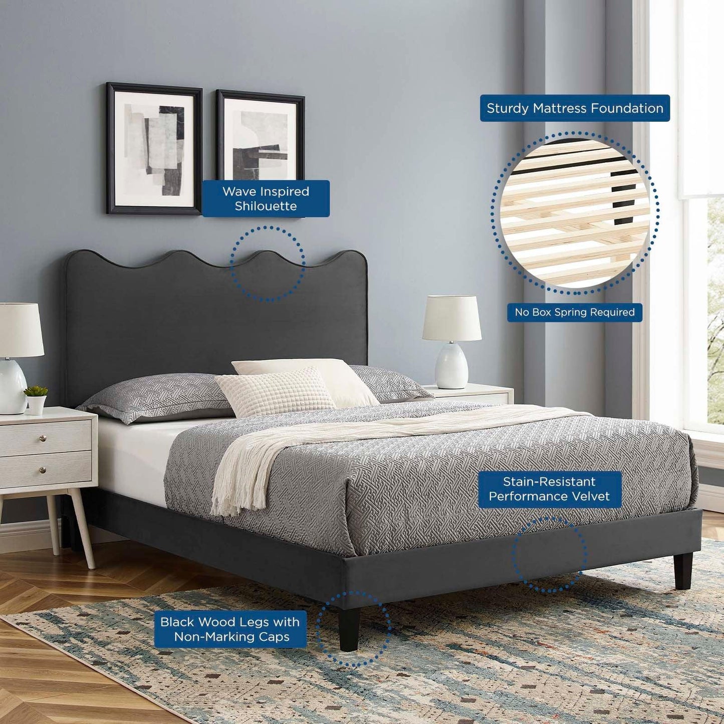 Current Performance Velvet Twin Platform Bed, MOD-6729 FredCo