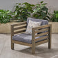 Outdoor Club Chair, Acacia Wood Patio Chair with Fabric Cushion for Backyard, Poolside, Garden or Porch, Grey FredCo