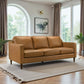 Cooper Mid Century Modern Tan Leather Sofa with Easy Maintenance and Solid Wood Frame FredCo