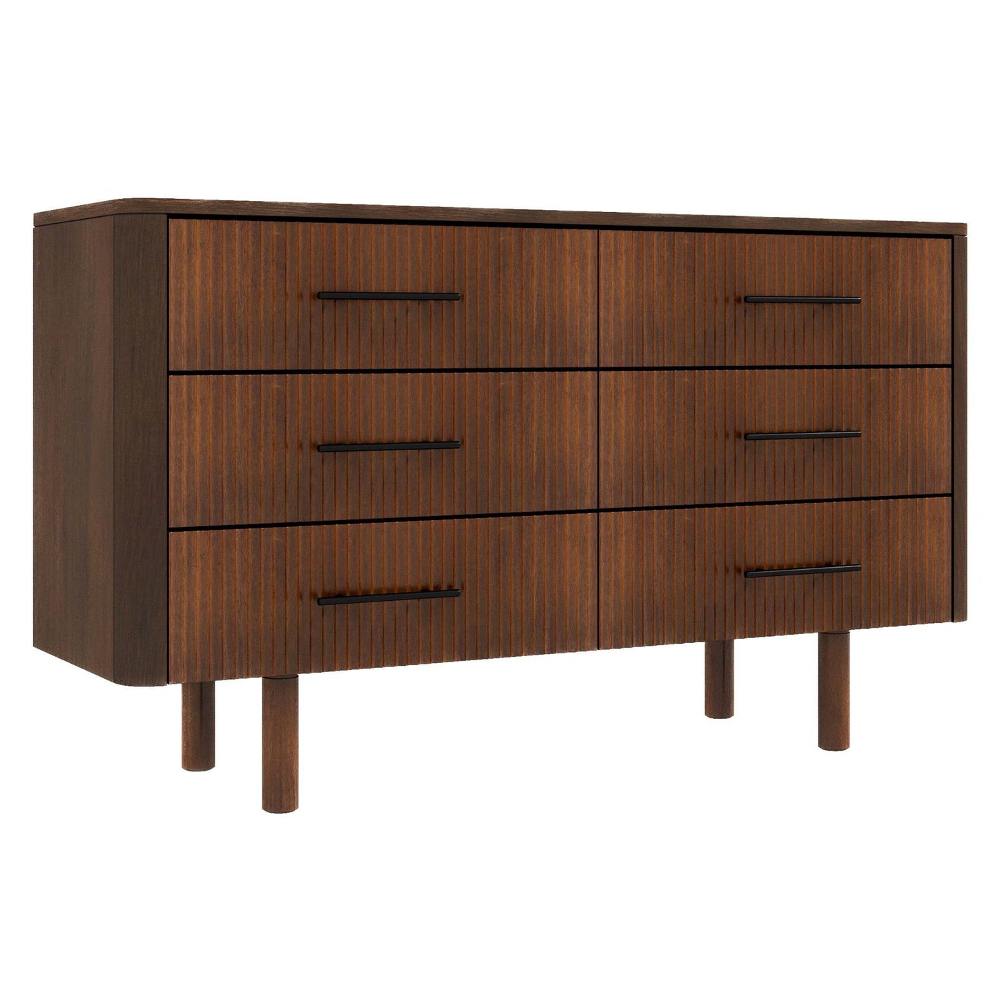 Modern wooden dresser with six drawers and black handles, FredCo International furniture
