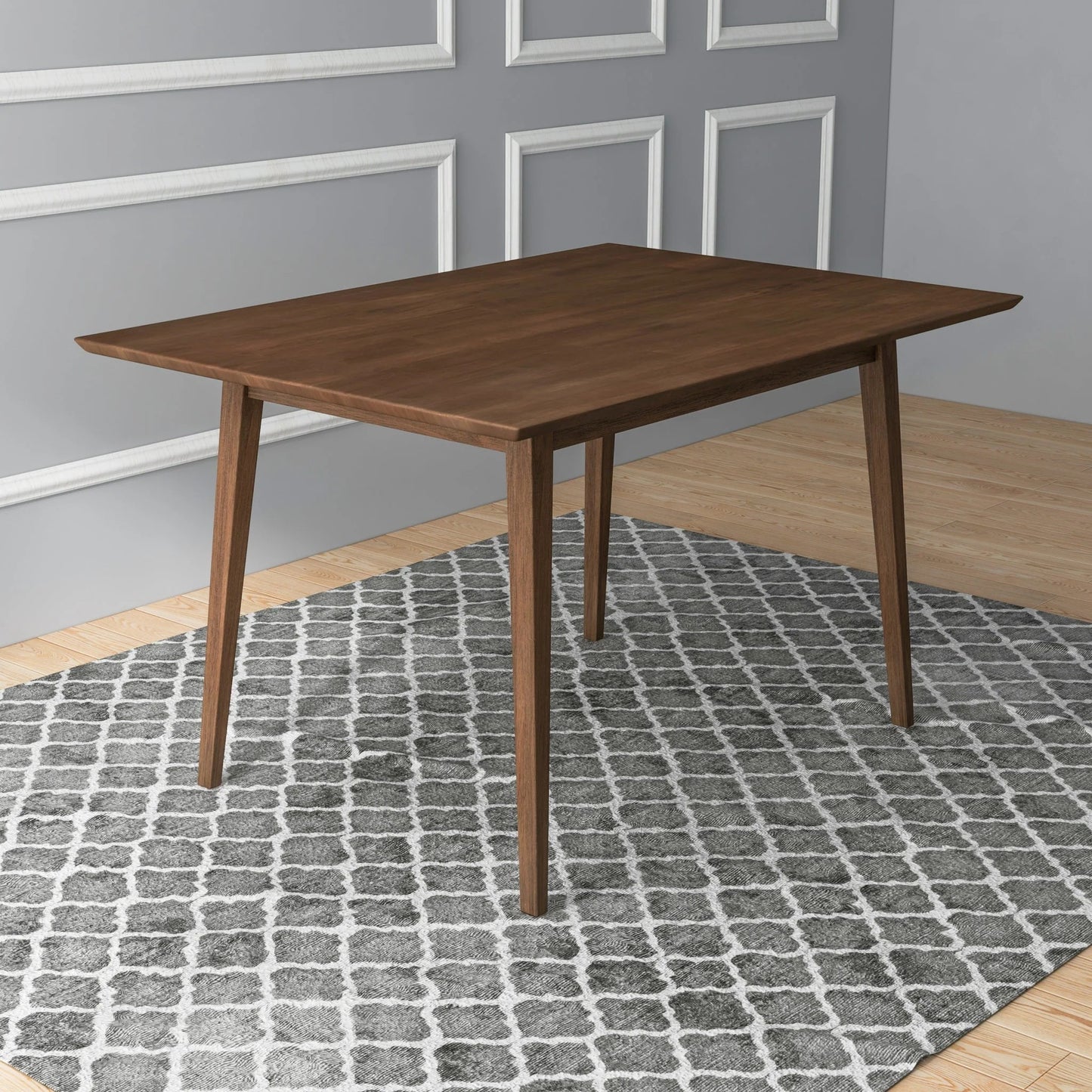Mary Modern Style Solid Wood Rectangular Dining Kitchen Table Brown Finish Beveled Edges FredCo