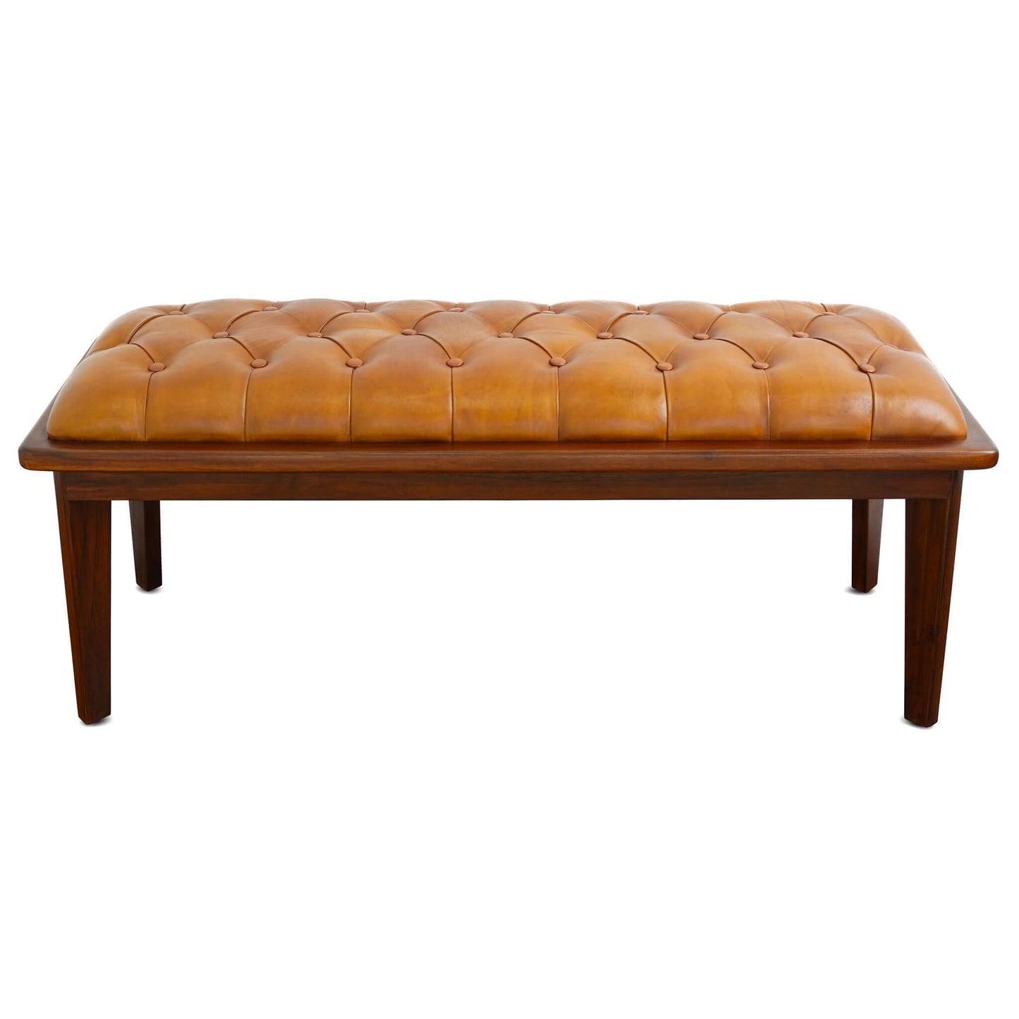 Arden Tan Leather Bench With Buttons FredCo