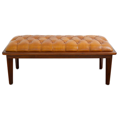 Arden Tan Leather Bench With Buttons FredCo