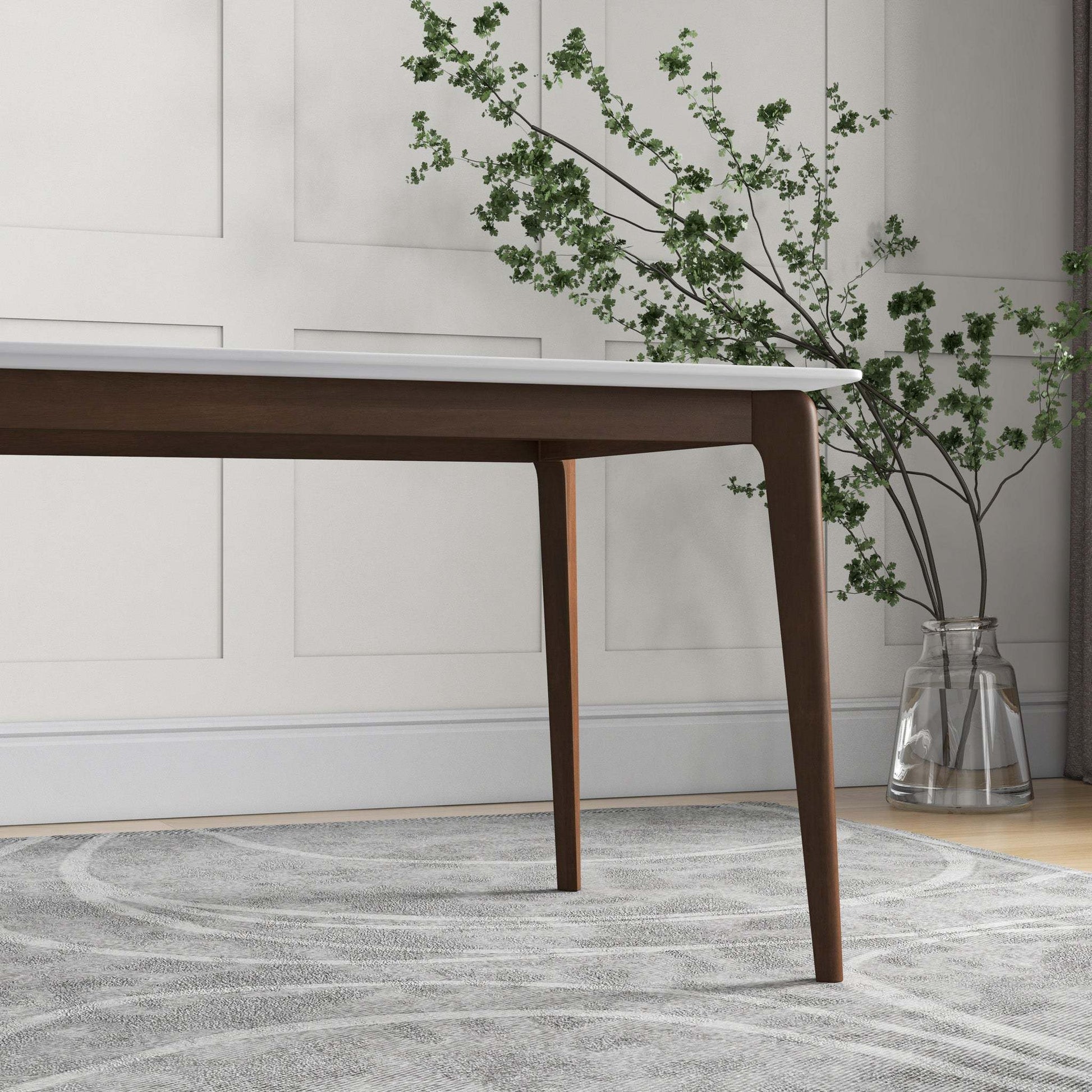 Lindsey Mid-Century Modern Solid Wood Dining Table with White Top and Walnut Legs, 59 inches for Bedroom Hallway, Entryway FredCo