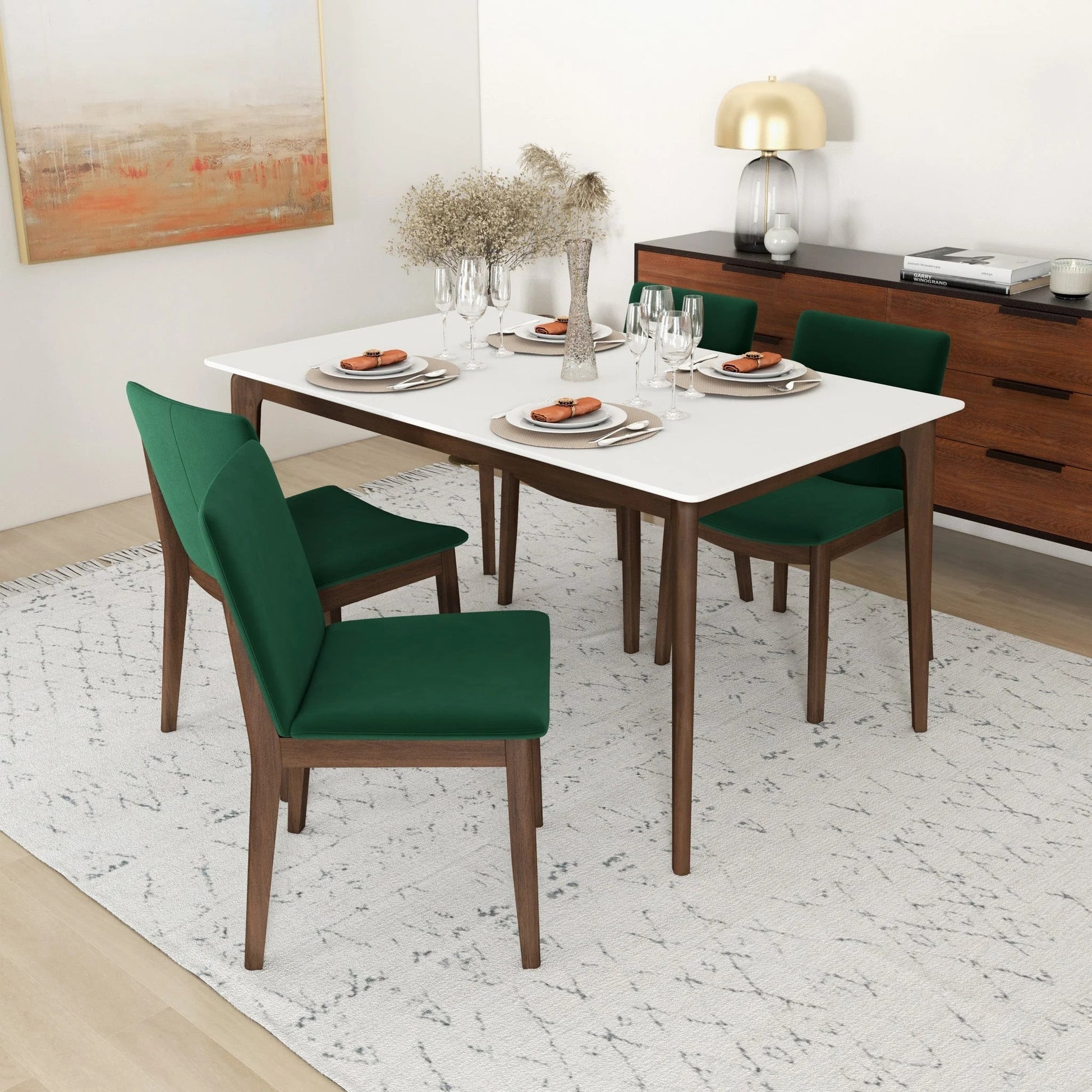 Laura Mid-Century Modern Solid Wood Dining Chair Set of 2 Green Velvet 20 x 20 x 32 inches FredCo