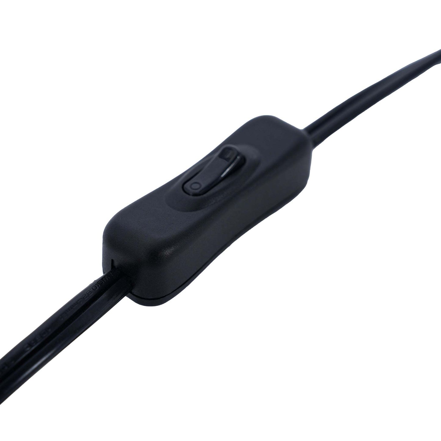 Close-up of a black inline power switch on electrical cord, FredCo International furniture accessory