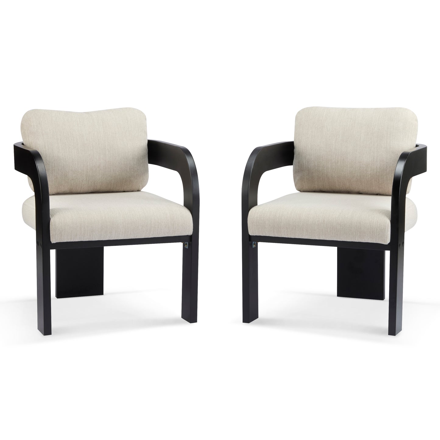2-Pack Dining Chairs with Pillow Back, Beige Fabric, Black Solid Wood Frame FredCo