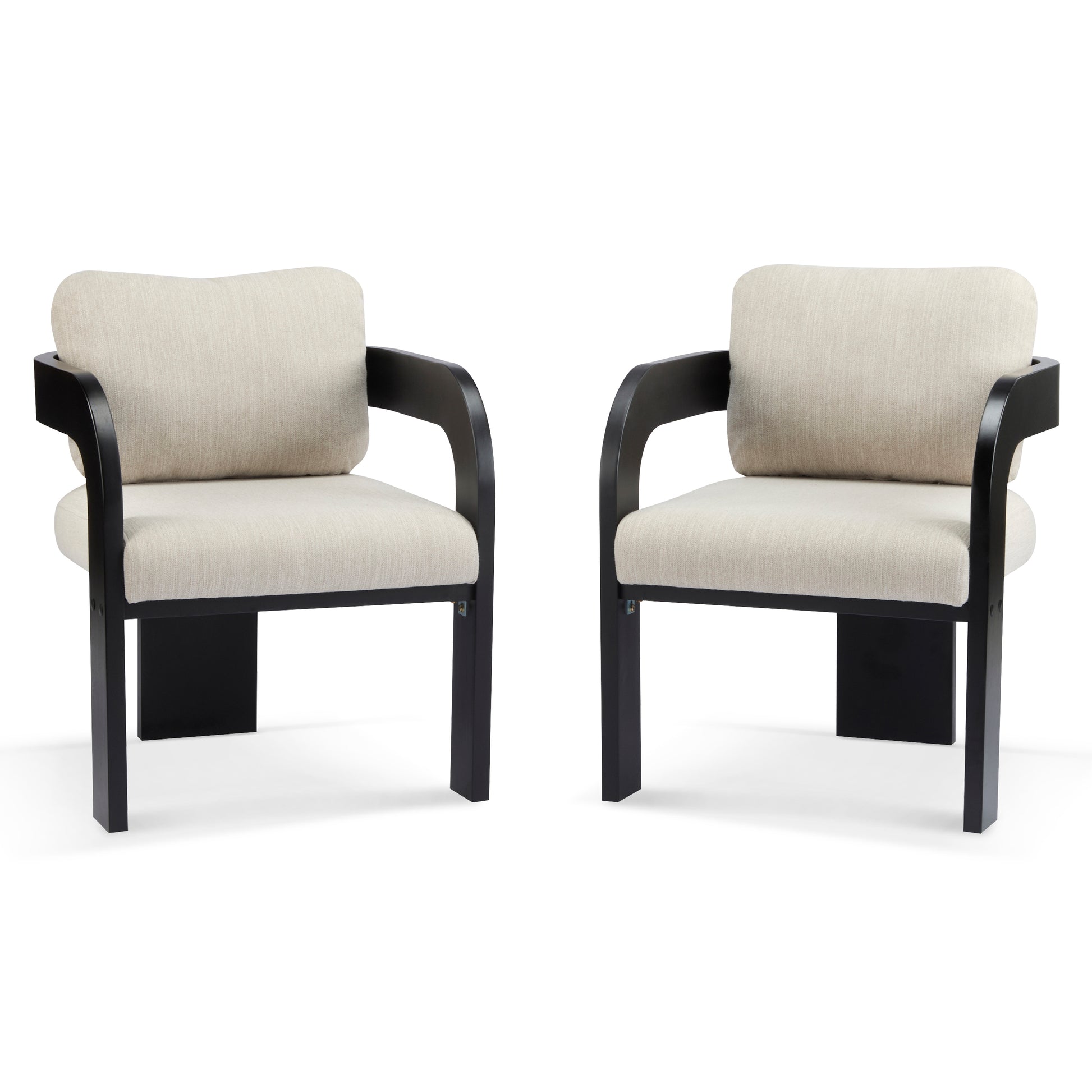2-Pack Dining Chairs with Pillow Back, Beige Fabric, Black Solid Wood Frame FredCo
