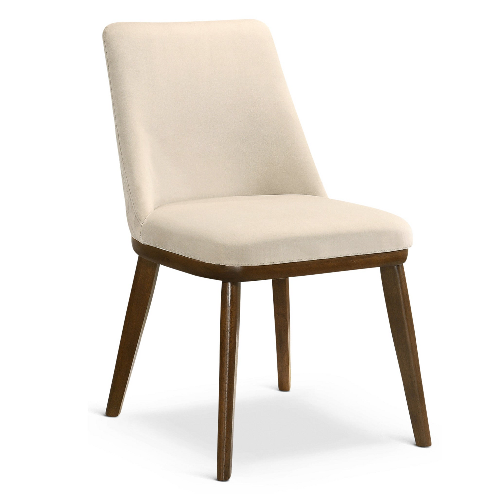 Modern beige upholstered dining chair with wooden legs, FredCo International furniture