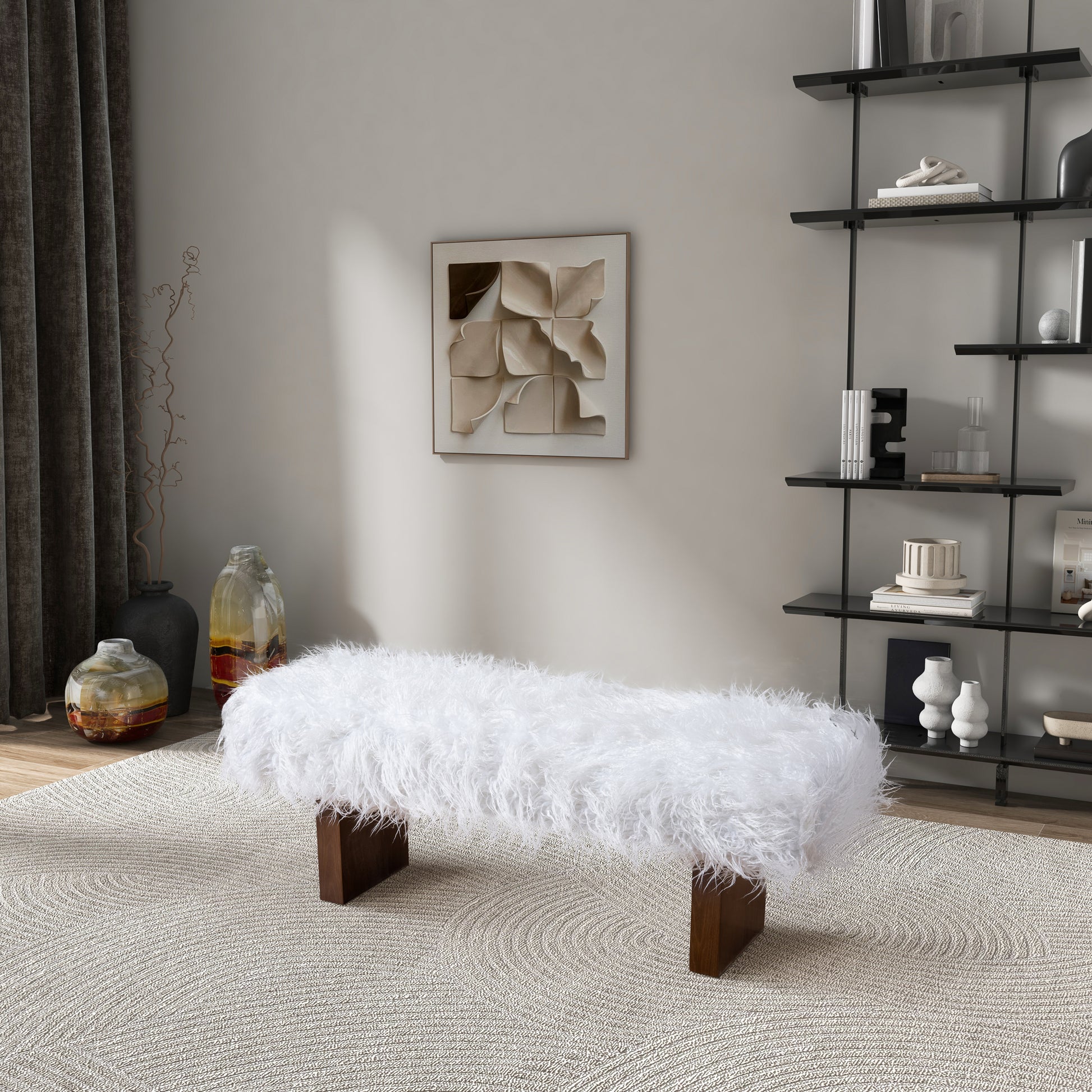 Henley Bench in White Khaki Fur FredCo
