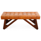 Mia Mid-Century Modern Tan Leather Bench with Buttons and Solid Wood Frame 18.9'H x 47.2'W x 15.7'D FredCo
