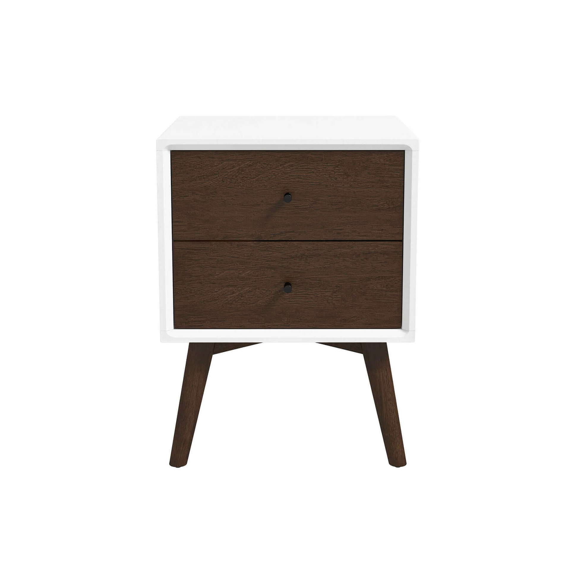 Caroline Mid Century Modern Style 2-Drawer White Night Stand Solid Wood 23.6'H x 17.7'W x 15.7'D FredCo