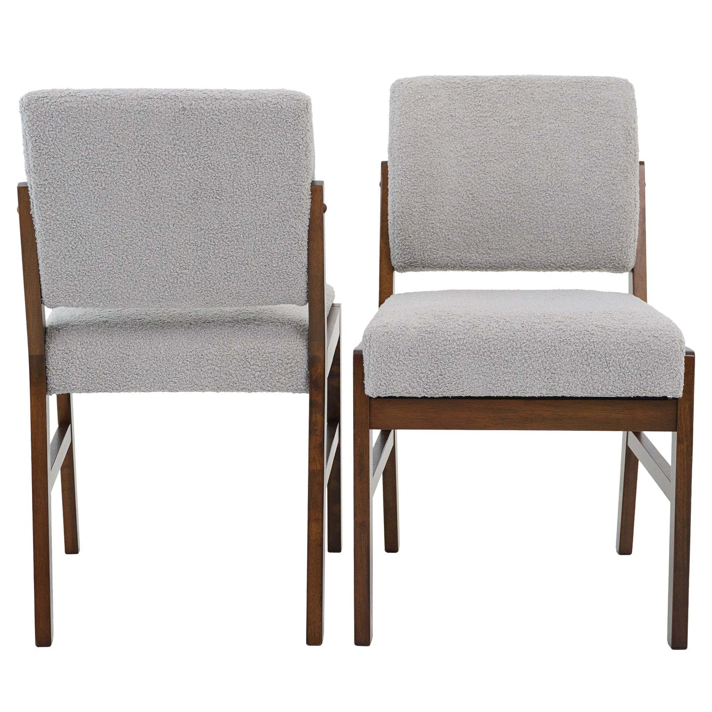 Set of two modern dining chairs with light gray fabric and wooden frames from FredCo International