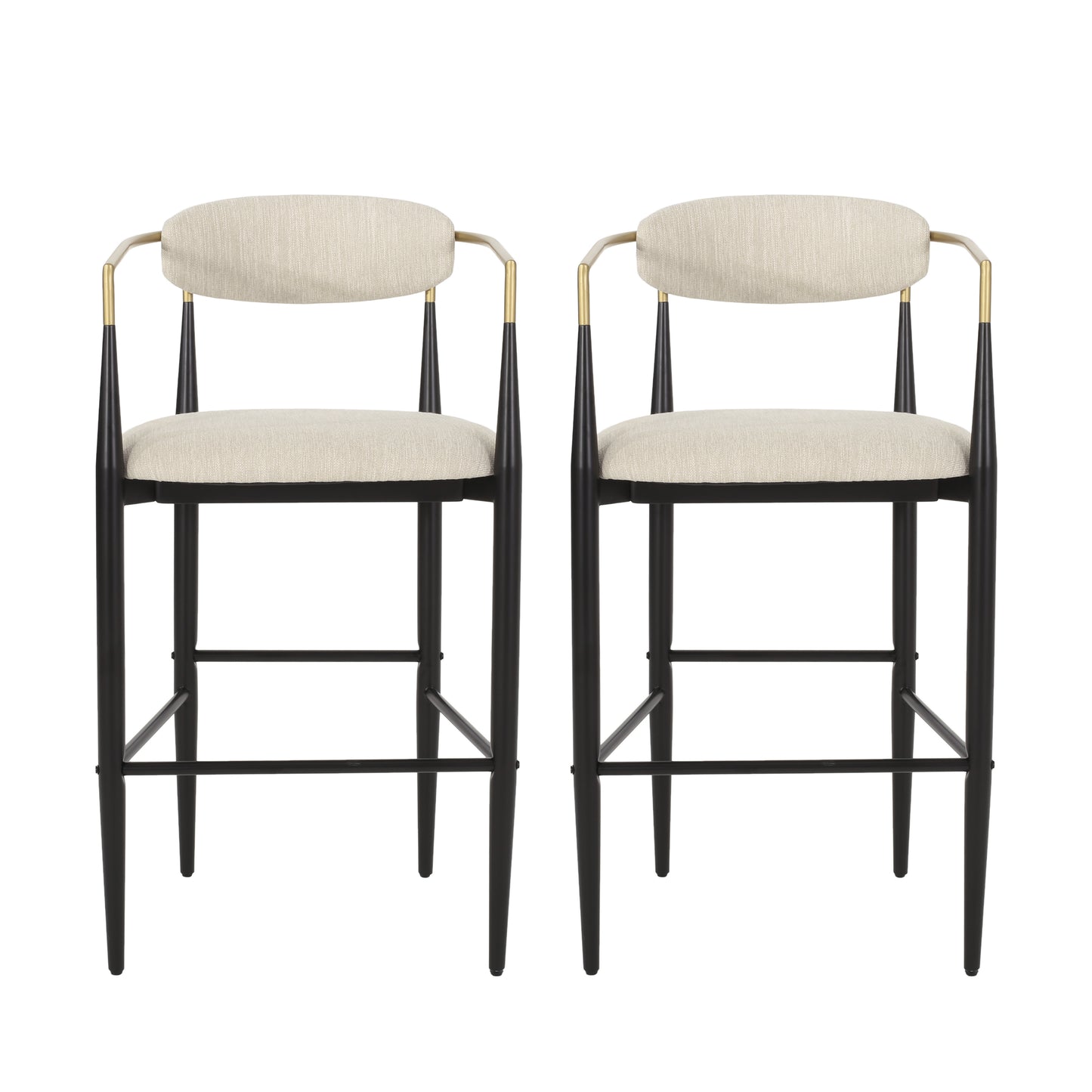 Barstools Set of 2, Upholstered Bar Stools with Backs and Iron Legs for Kitchen Island, Beige Fabric Seating 260LBS Weight Capacity