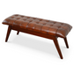 Maja Mid Century Modern Tan Leather Bench with Solid Wood Frame and Tapered Legs 17.7'H x 47.2'W x 15.7'D for Living Room Bedroom Waiting Room FredCo