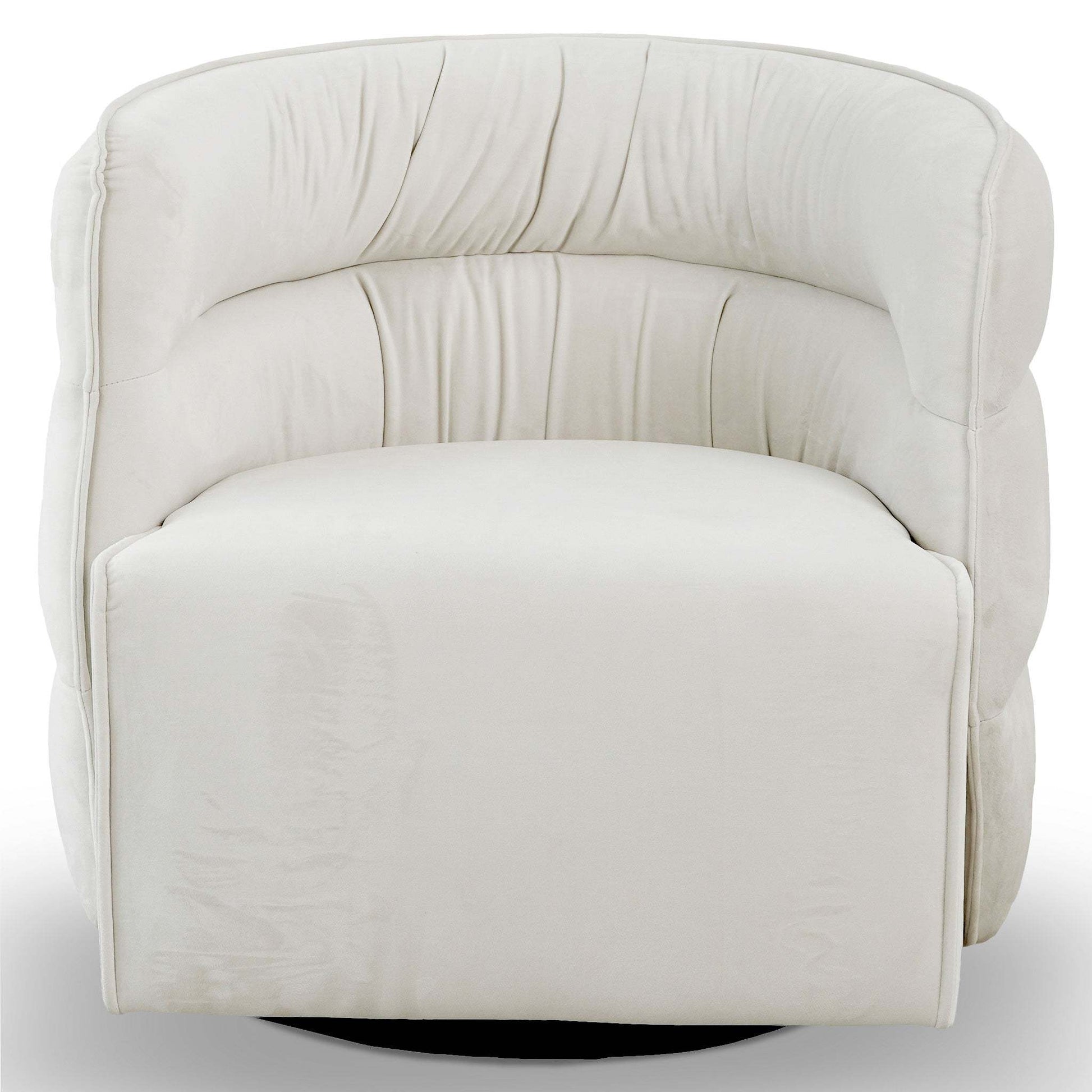 Modern white accent swivel chair with plush upholstery, FredCo International furniture
