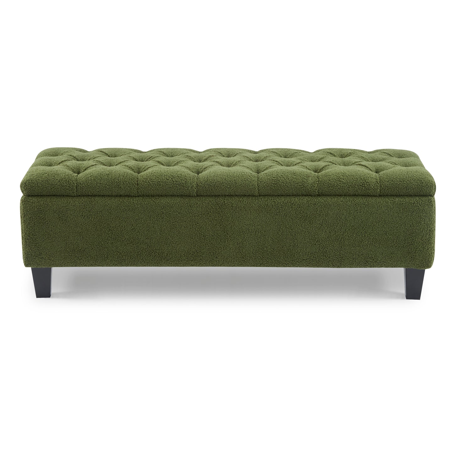 Ottoman Bench with Storage, Green Boucle Surface, Rubber Wood Legs, 300 lbs Capacity