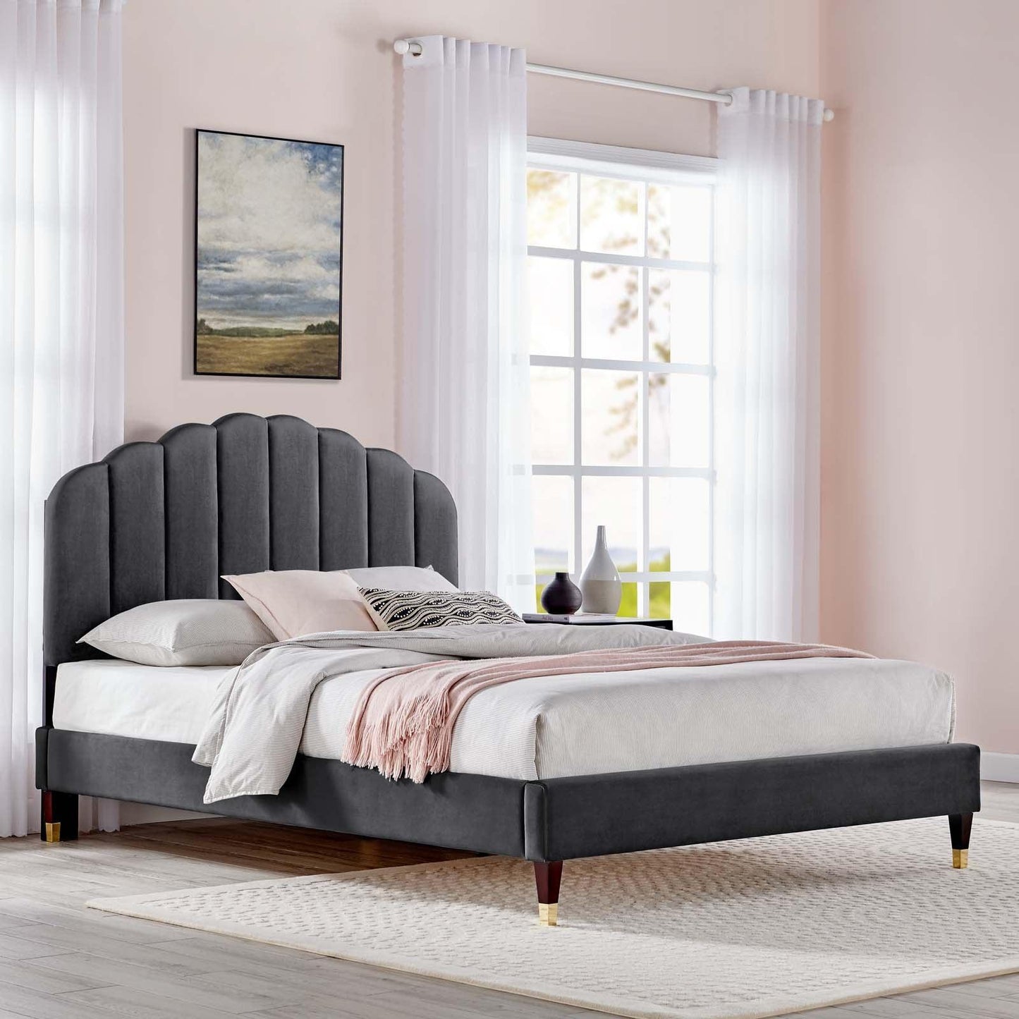 Daisy Performance Velvet Queen Platform Bed, MOD-6288 FredCo