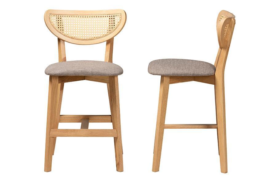 Dannell Mid-Century Modern Grey Fabric and Natural Oak Finished Wood 2-Piece Counter Stool Set FredCo