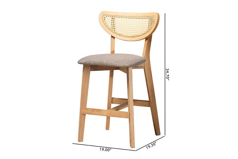 Dannell Mid-Century Modern Grey Fabric and Natural Oak Finished Wood 2-Piece Counter Stool Set FredCo
