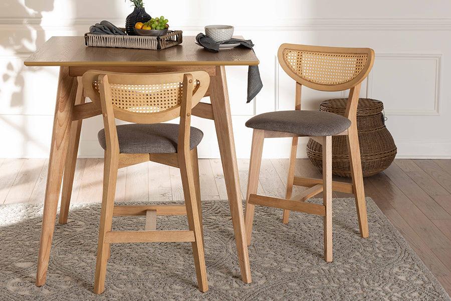Dannell Mid-Century Modern Grey Fabric and Natural Oak Finished Wood 2-Piece Counter Stool Set FredCo