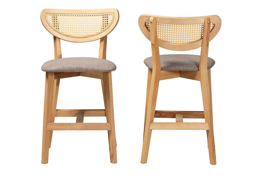 Dannell Mid-Century Modern Grey Fabric and Natural Oak Finished Wood 2-Piece Counter Stool Set FredCo