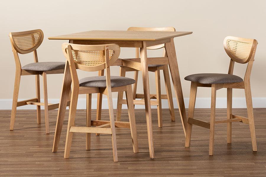 Dannell Mid-Century Modern Grey Fabric and Natural Oak Finished Wood 5-Piece Pub Set FredCo