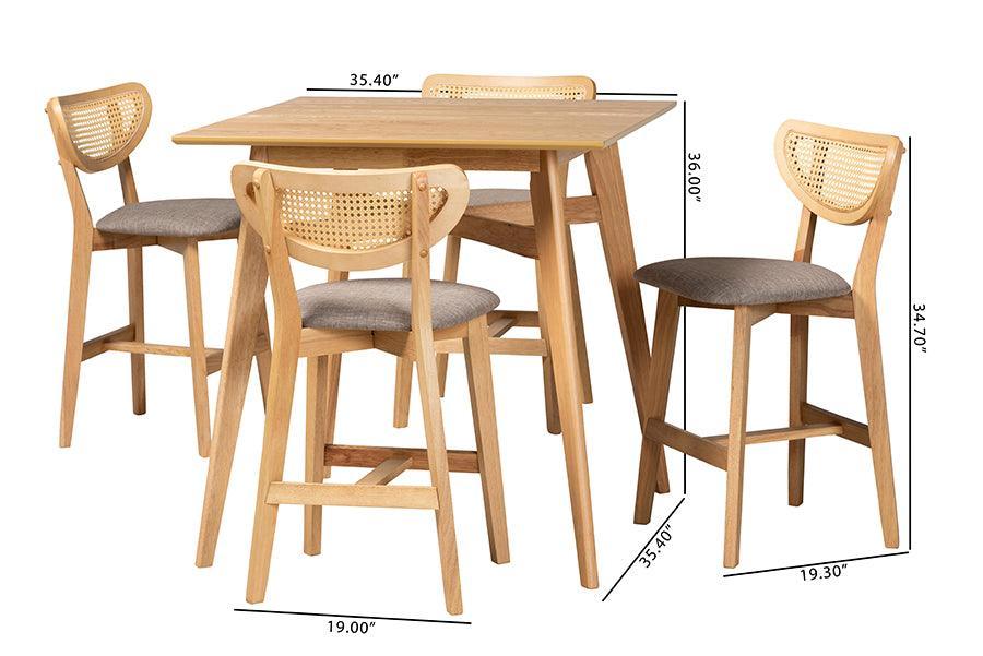 Dannell Mid-Century Modern Grey Fabric and Natural Oak Finished Wood 5-Piece Pub Set FredCo