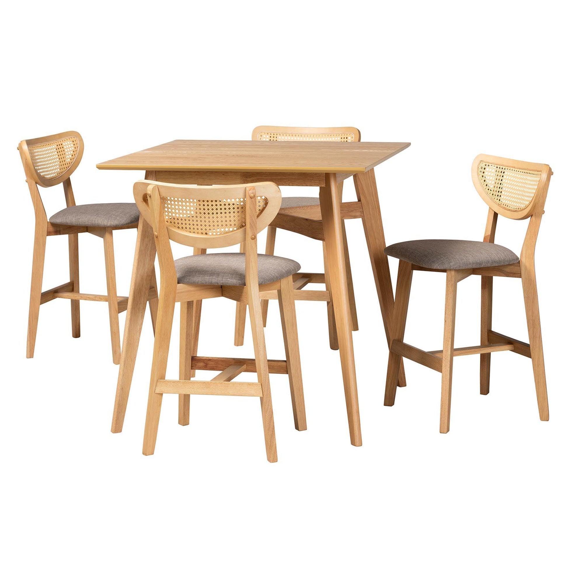 Dannell Mid-Century Modern Grey Fabric and Natural Oak Finished Wood 5-Piece Pub Set FredCo