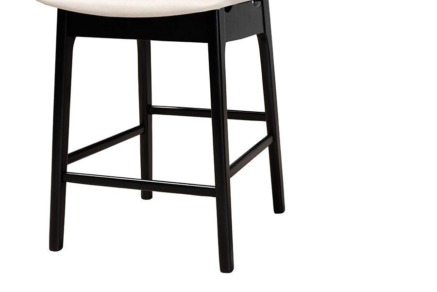 Dannon Mid-Century Modern Cream Fabric and Black Finished Wood 2-Piece Counter Stool Set FredCo