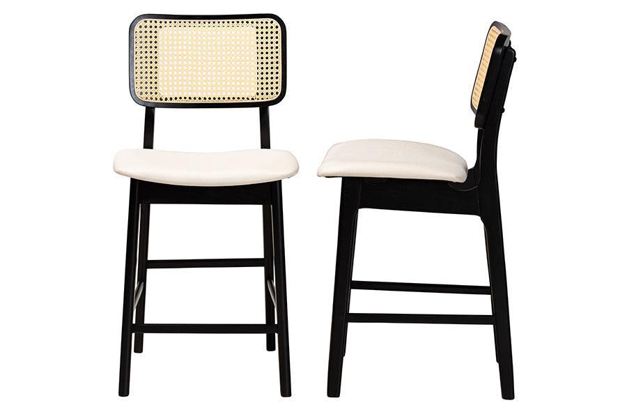 Dannon Mid-Century Modern Cream Fabric and Black Finished Wood 2-Piece Counter Stool Set FredCo
