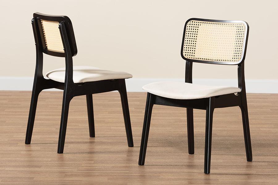 Dannon Mid-Century Modern Cream Fabric and Black Finished Wood 2-Piece Dining Chair Set FredCo