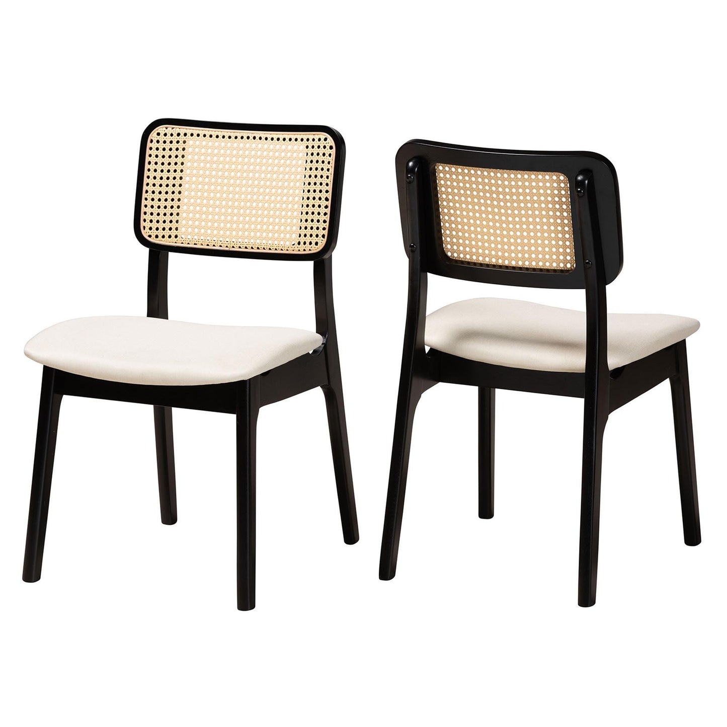 Dannon Mid-Century Modern Cream Fabric and Black Finished Wood 2-Piece Dining Chair Set FredCo