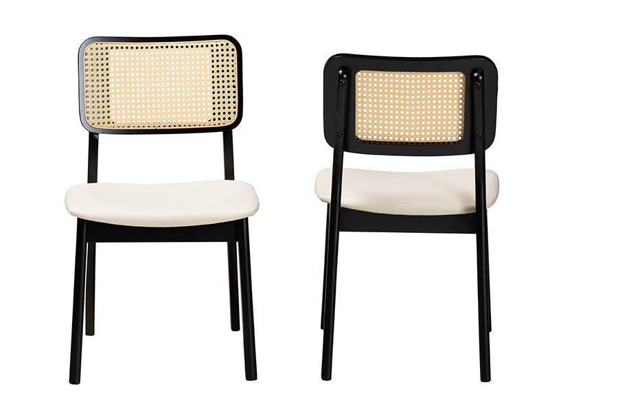 Dannon Mid-Century Modern Cream Fabric and Black Finished Wood 2-Piece Dining Chair Set FredCo