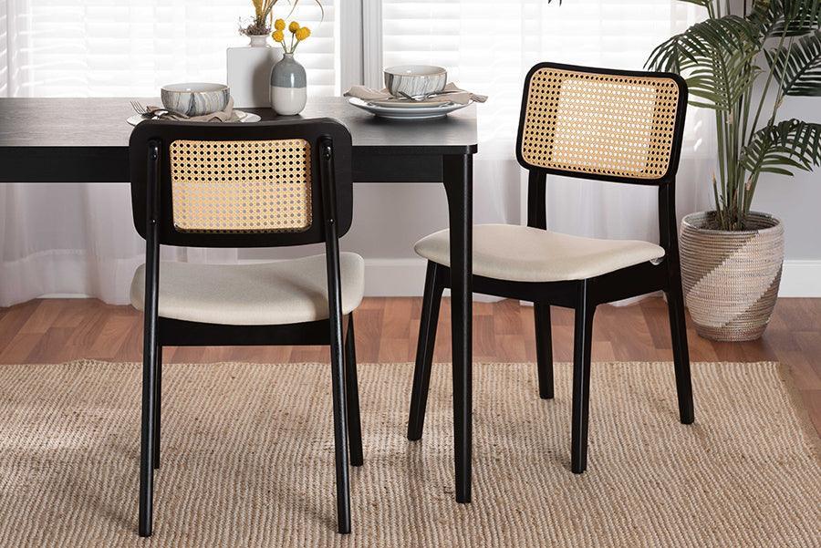 Dannon Mid-Century Modern Cream Fabric and Black Finished Wood 2-Piece Dining Chair Set FredCo