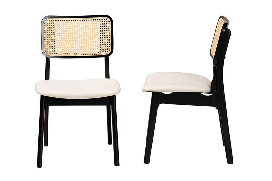 Dannon Mid-Century Modern Cream Fabric and Black Finished Wood 2-Piece Dining Chair Set FredCo