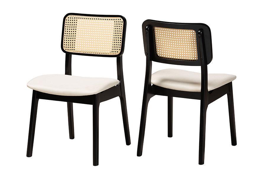 Dannon Mid-Century Modern Cream Fabric and Black Finished Wood 2-Piece Dining Chair Set FredCo